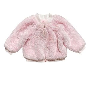 Fuzzy pink jacket, so cozy • 12 mos